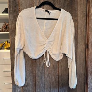 Urban Outfitters Out From Under White Draped Ruched Blouse Waffle XS